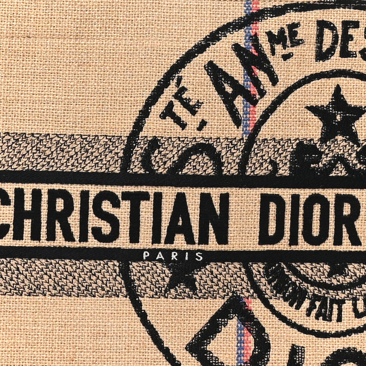 Christian Dior Canvas Jute Embroidered Medium Book Tote Black Beige 6 of 10