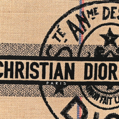 Christian Dior Canvas Jute Embroidered Medium Book Tote Black Beige 6 of 10