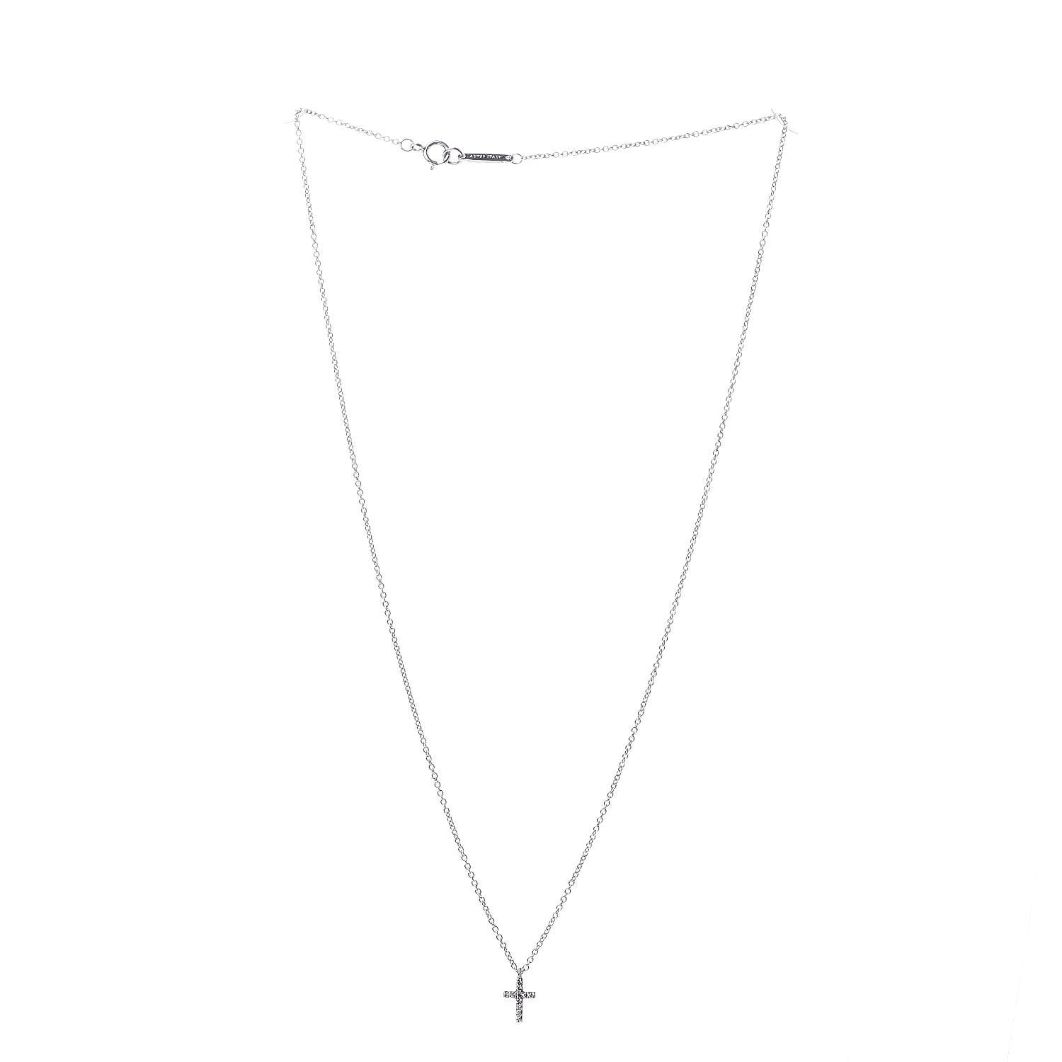 Tiffany 18K White Gold Diamond Mini Cross Pendant Necklace 3 of 6