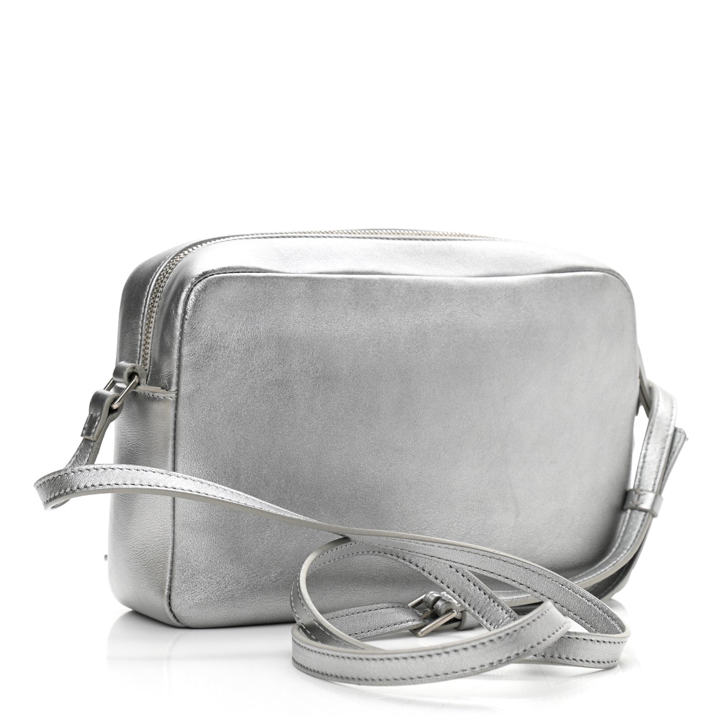 Metallic Calfskin Monogram Small Lou Camera Bag Silver