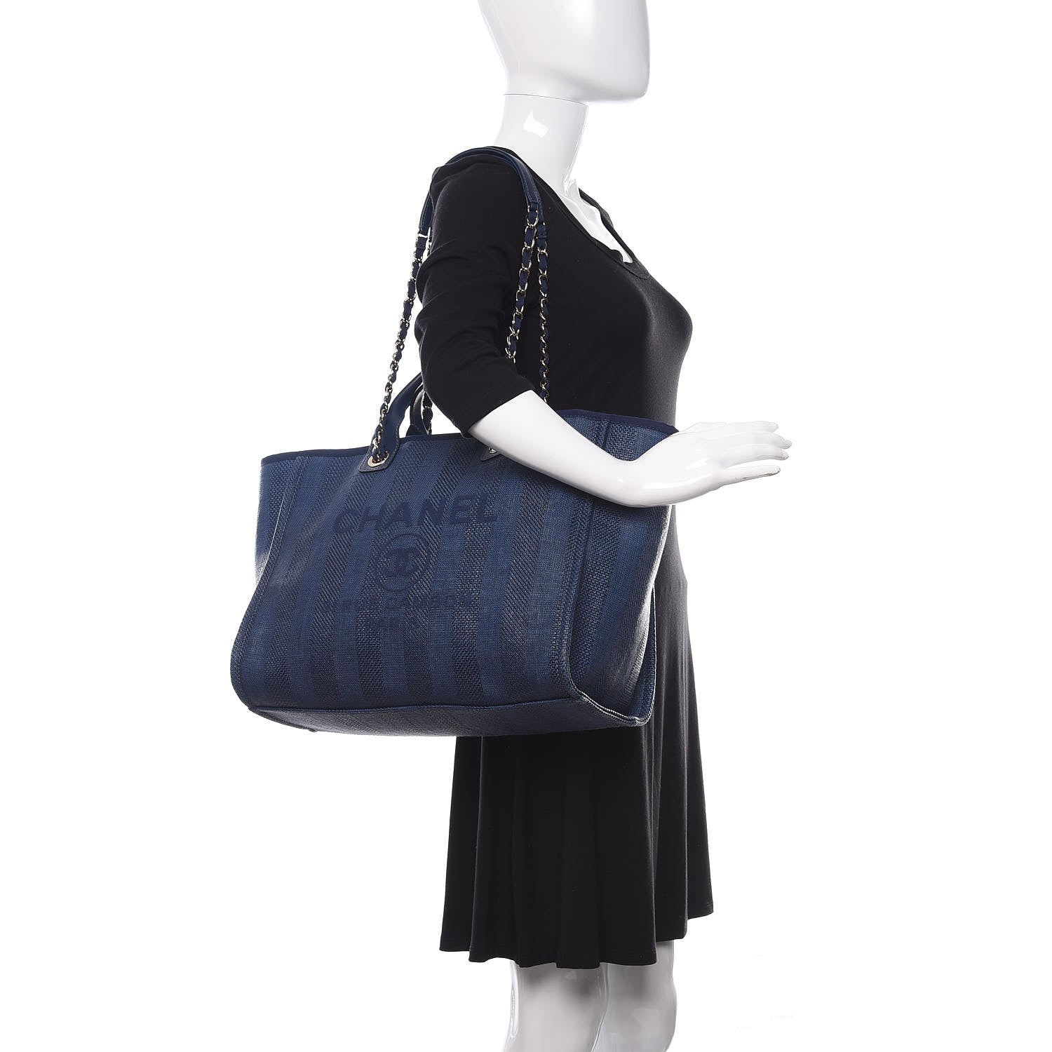 Chanel Mixed Fibers Striped Medium Deauville Tote Navy Blue 2 of 13