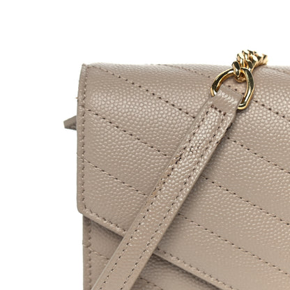 Saint Laurent Grain De Poudre Matelasse Chevron Monogram Envelope Chain Wallet Taupe 10 of 10