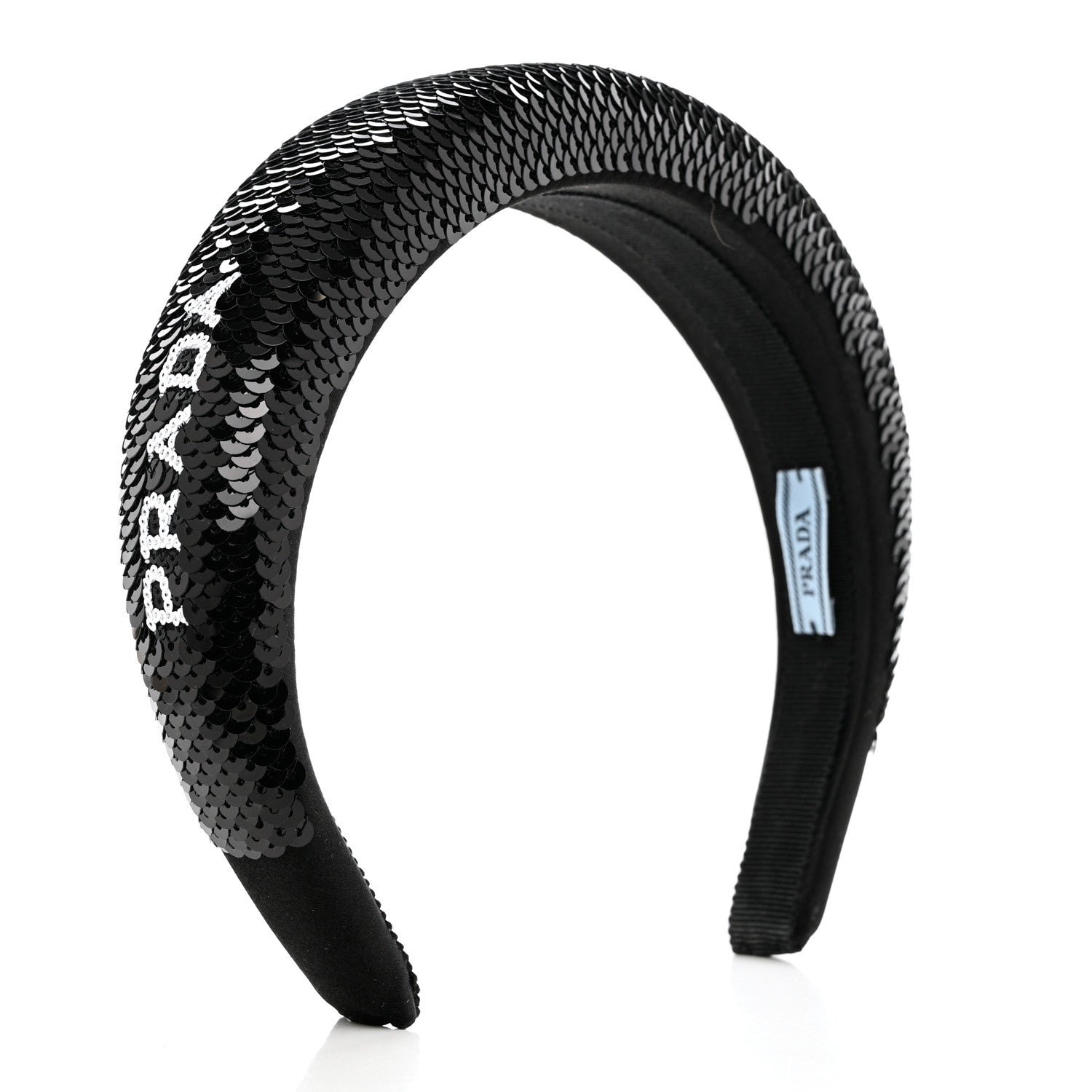 Prada Satin Sequin Embellished Headband Clear Black 2 of 4