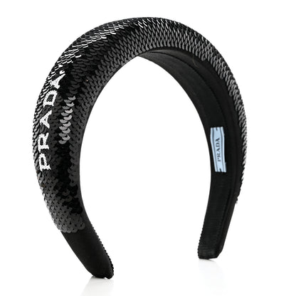 Prada Satin Sequin Embellished Headband Clear Black 2 of 4