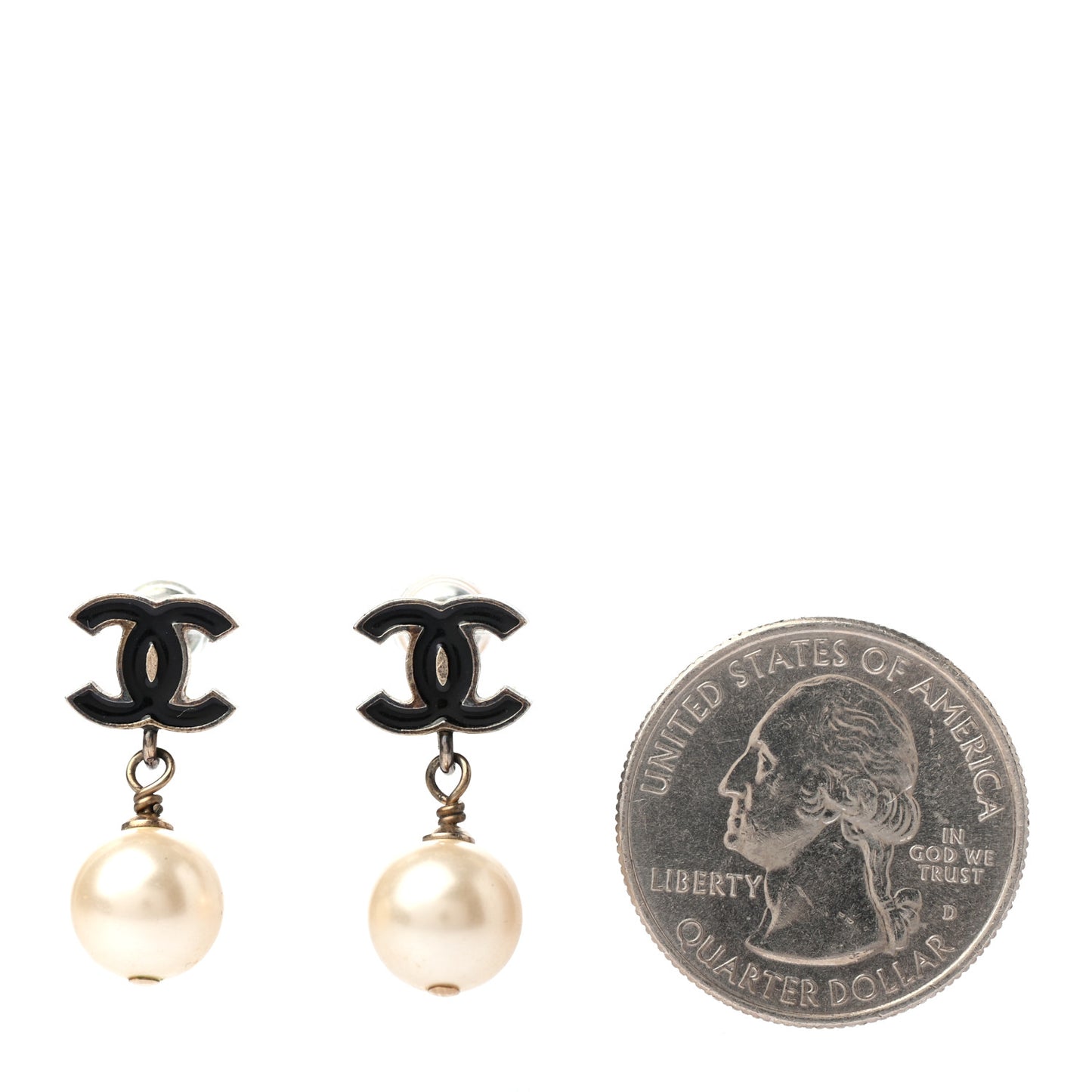 Pearl Enamel CC Drop Earrings Black