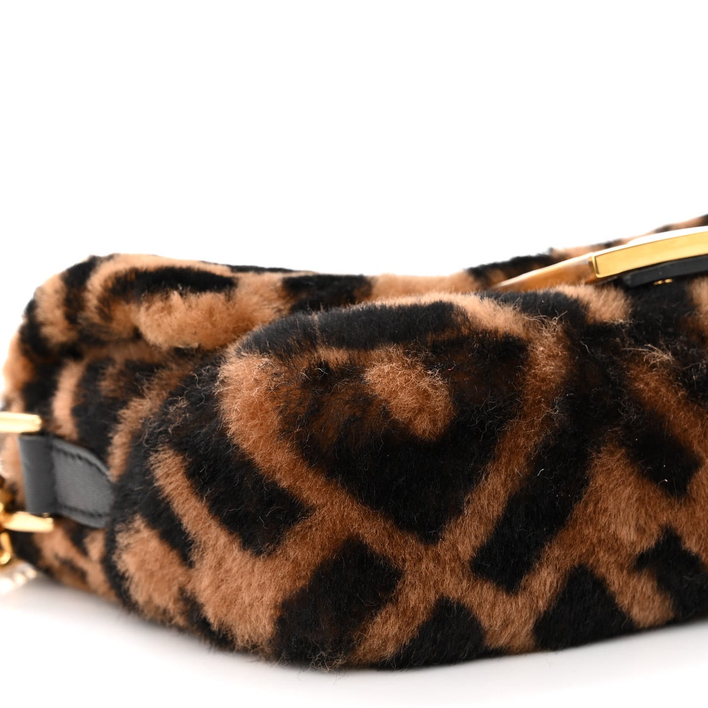 Shearling Vitello Dolce Macro FF 1974 Mini Baguette Tobacco Black