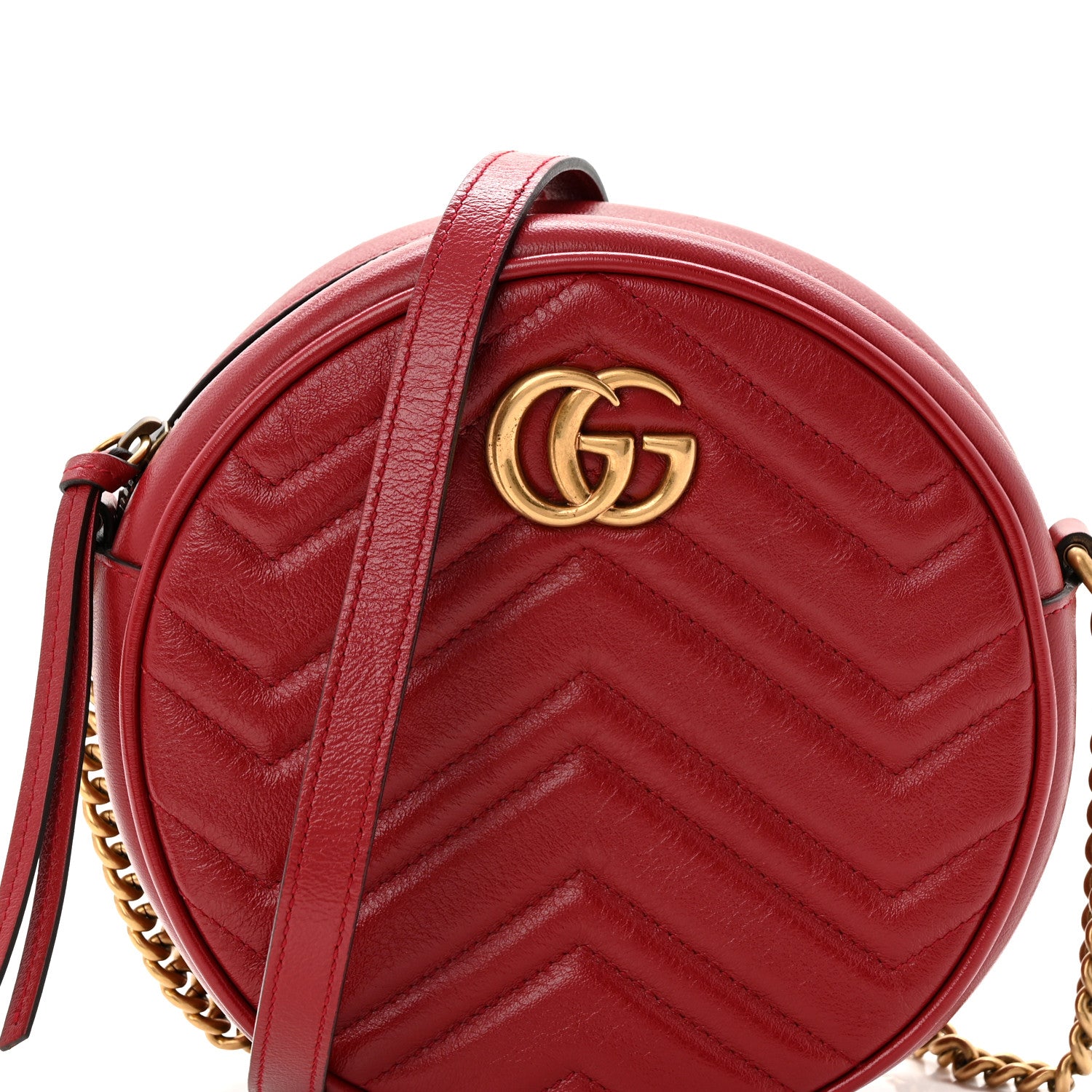 Gucci Glazed Calfskin Matelasse Heart Mini GG Marmont Round Shoulder Bag Romantic Cerise 8 of 10
