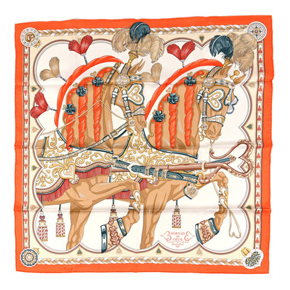 Hermes Silk Harnais De Cour Scarf 90 Orange White Beige 1 of 3