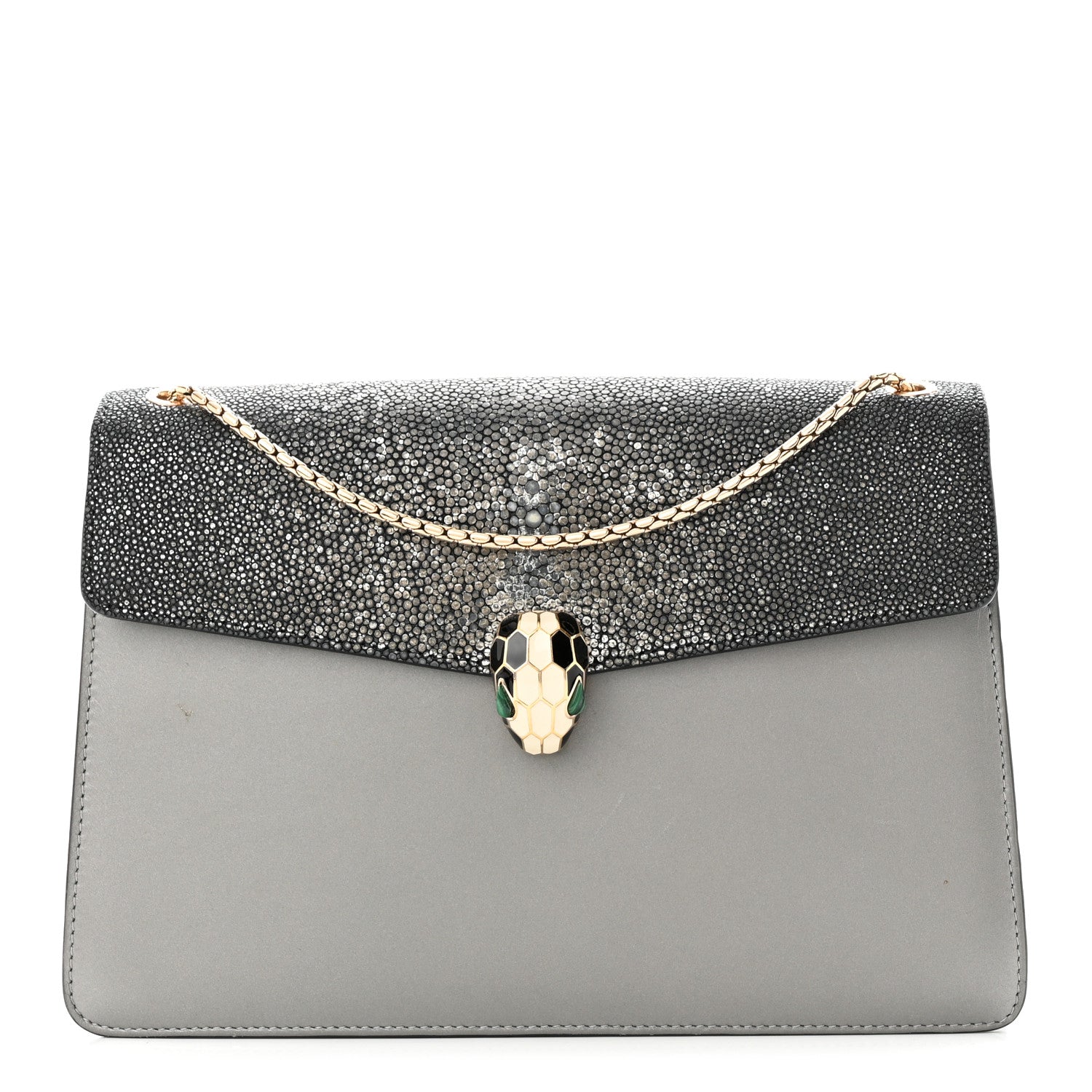 Bulgari Calfskin Galuchat Serpenti Forever Shoulder Bag Grey 3 of 16