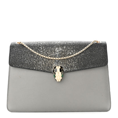 Bulgari Calfskin Galuchat Serpenti Forever Shoulder Bag Grey 3 of 16