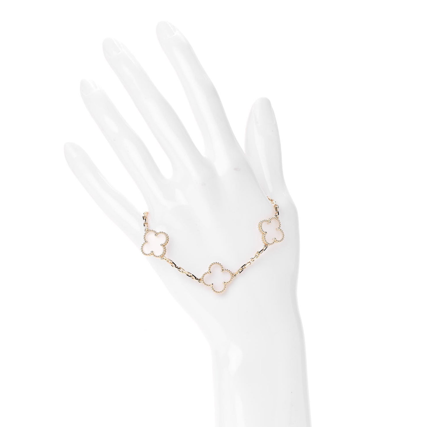18K Yellow Gold Rock Crystal 5 Motifs Vintage Alhambra Bracelet