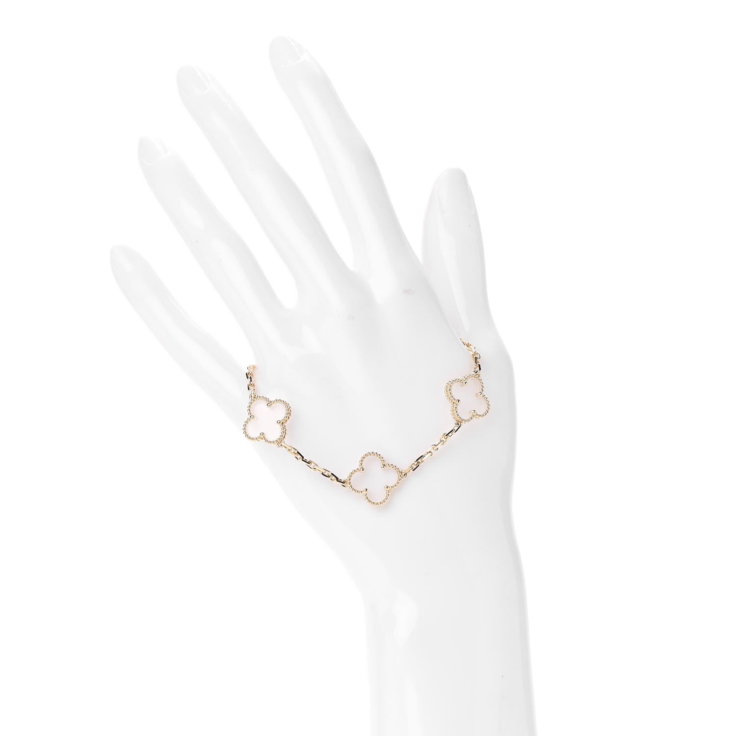 Van Cleef & Arpels 18K Yellow Gold Rock Crystal 5 Motifs Vintage Alhambra Bracelet 2 of 7