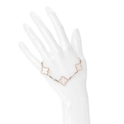 Van Cleef & Arpels 18K Yellow Gold Rock Crystal 5 Motifs Vintage Alhambra Bracelet 2 of 7