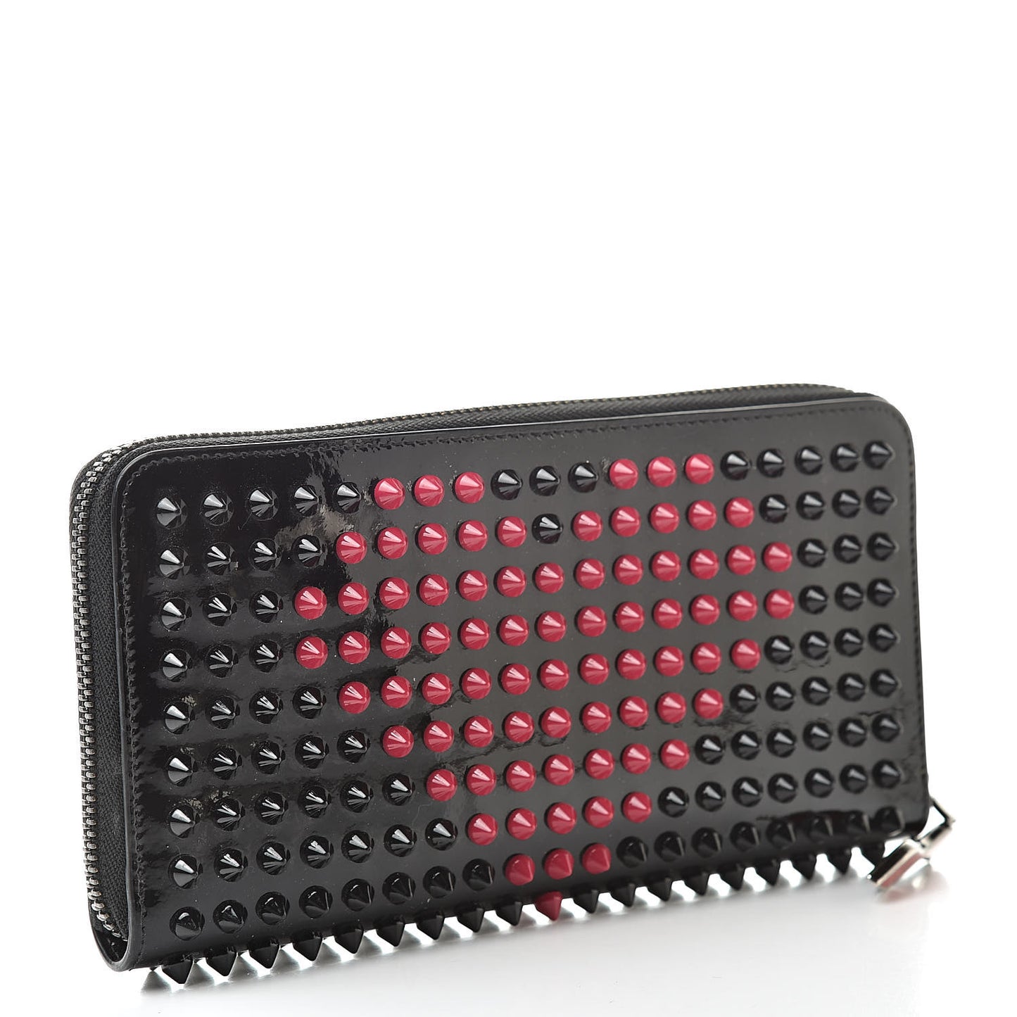 Patent Panettone Spiked Valentines Zip Around Wallet Black Fuchsia