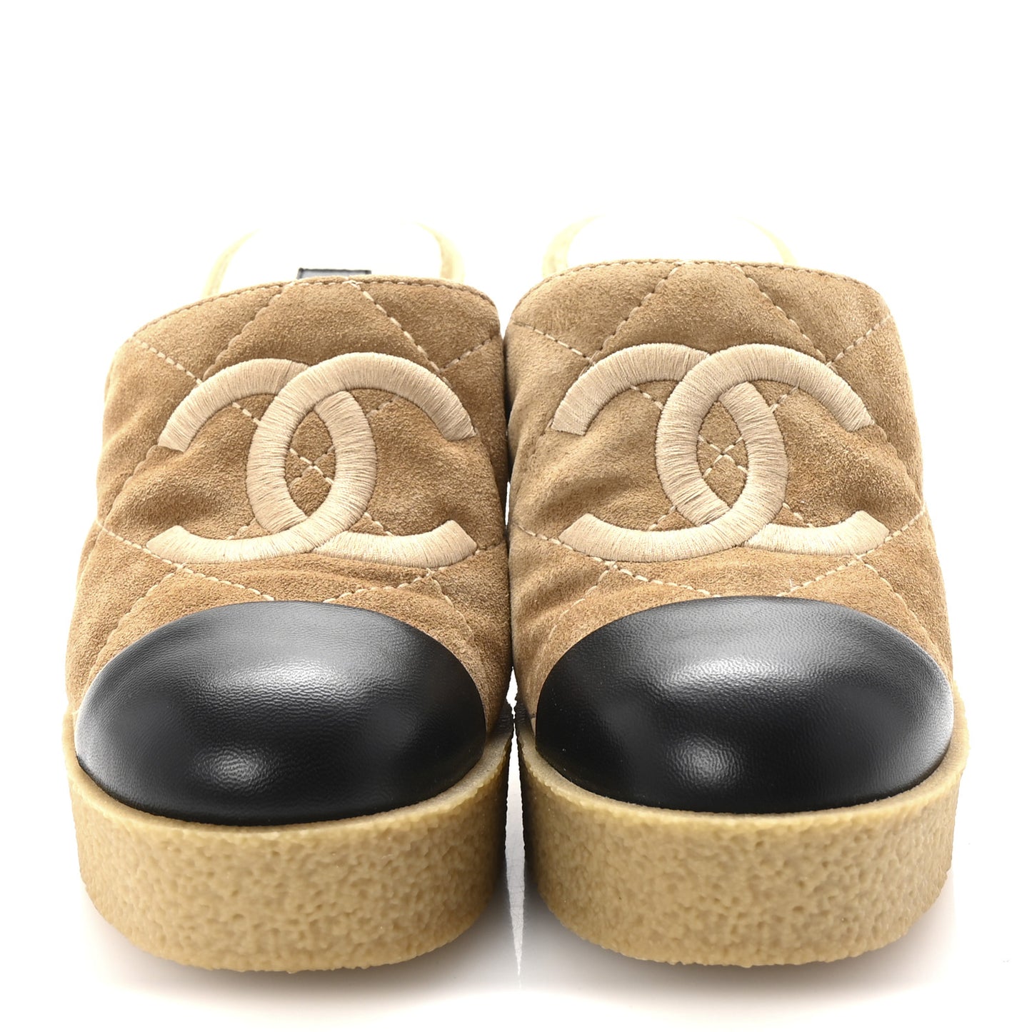 Suede Lambskin Quilted CC Mules 39 Black Beige