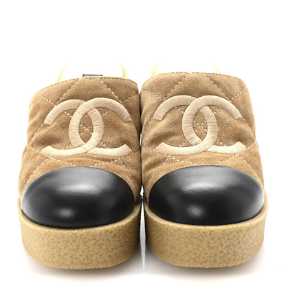 Chanel Suede Lambskin Quilted CC Mules 39 Black Beige 3 of 10