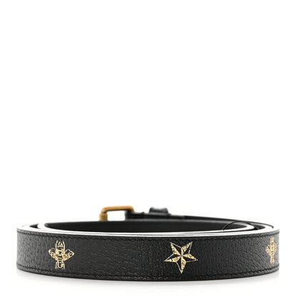 Gucci Textured Dollar Calfskin Bees And Stars Print Womens 20mm Belt 95 38 Black Gold 2 of 3