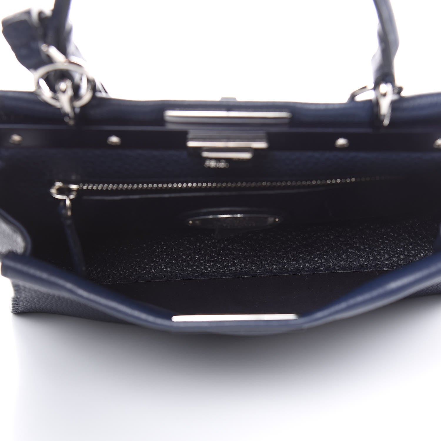 Fendi Cuoio Romano Selleria Medium Peekaboo Iconic Satchel Blue Notte 5 of 11