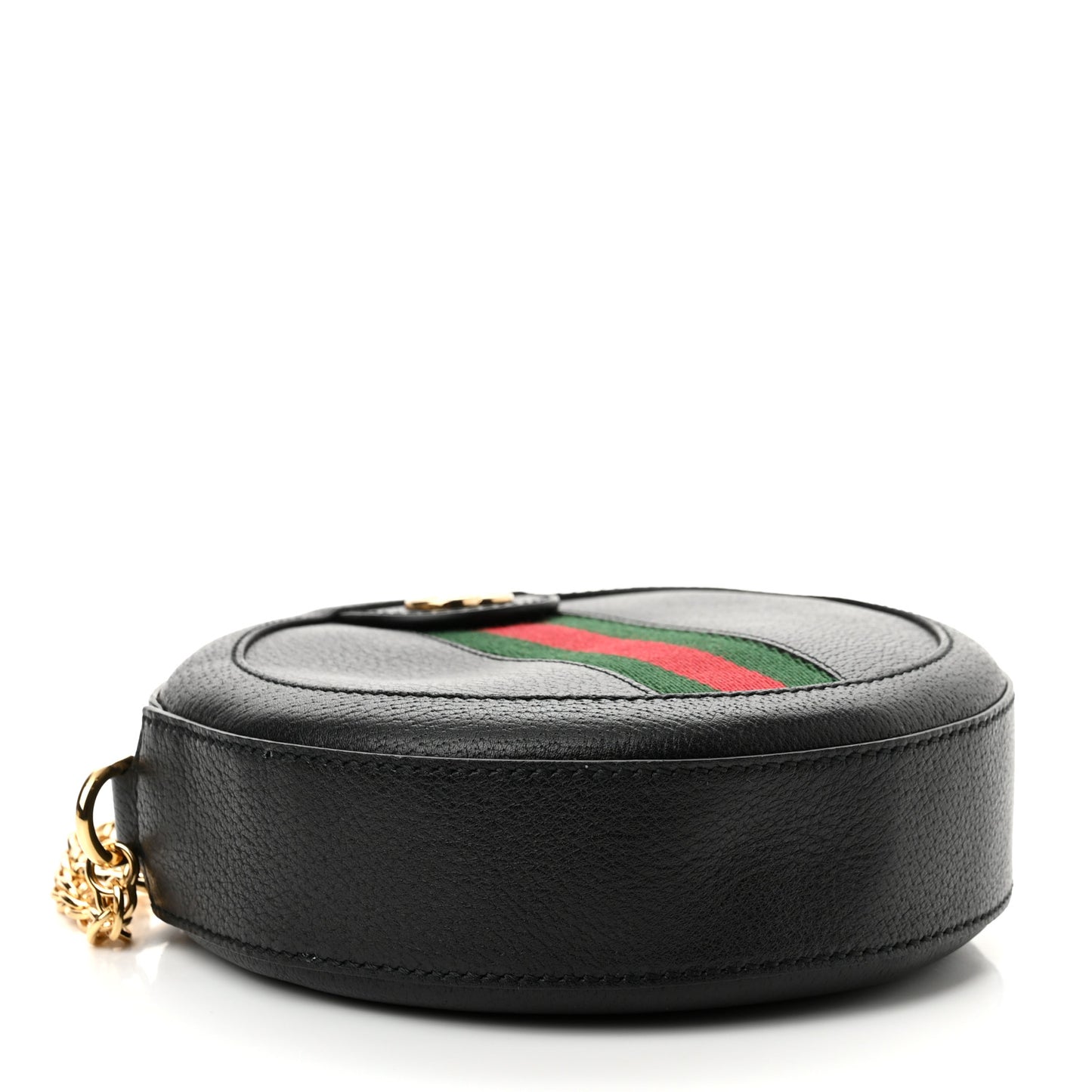 Grained Calfskin Web Mini Ophidia Round Shoulder Bag Black