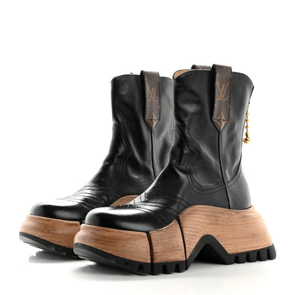 Louis Vuitton Patent Calfskin LV Zoom Platform Ankle Boots 38 Black 3 of 12