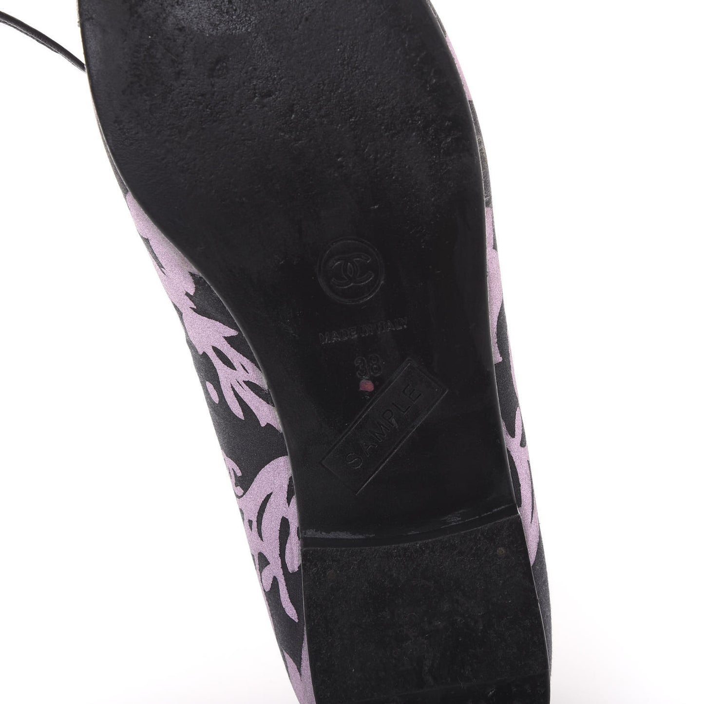Glitter Printed Fabric Lambskin Cap Toe Ballerina Flats 38 Black Pink