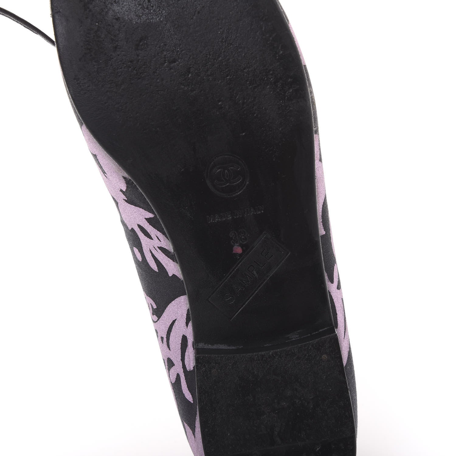 Chanel Glitter Printed Fabric Lambskin Cap Toe Ballerina Flats 38 Black Pink 6 of 7