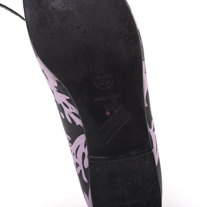 Chanel Glitter Printed Fabric Lambskin Cap Toe Ballerina Flats 38 Black Pink 6 of 7