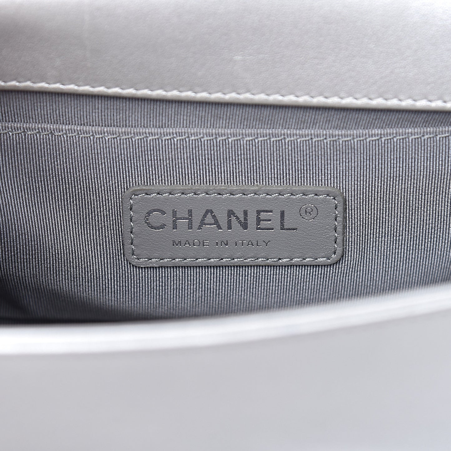 Metallic Calfskin Quilted Small Boy Flap Silver