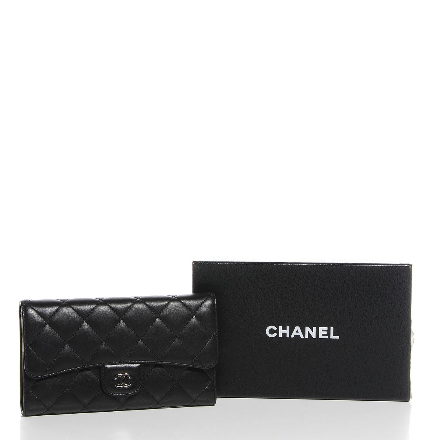 Lambskin Quilted Large Flap Wallet Black