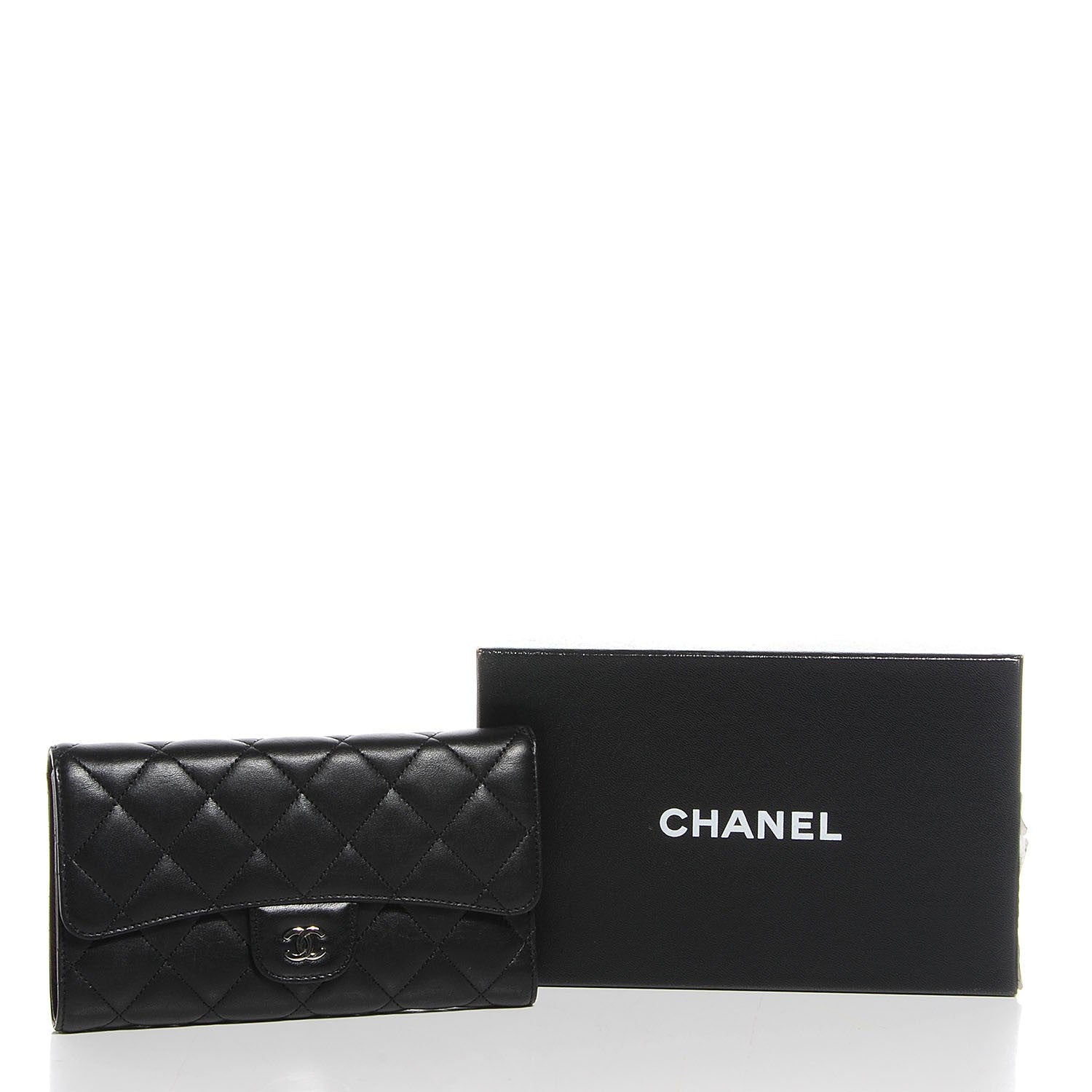 Chanel Lambskin Quilted Large Flap Wallet Black 8 of 9
