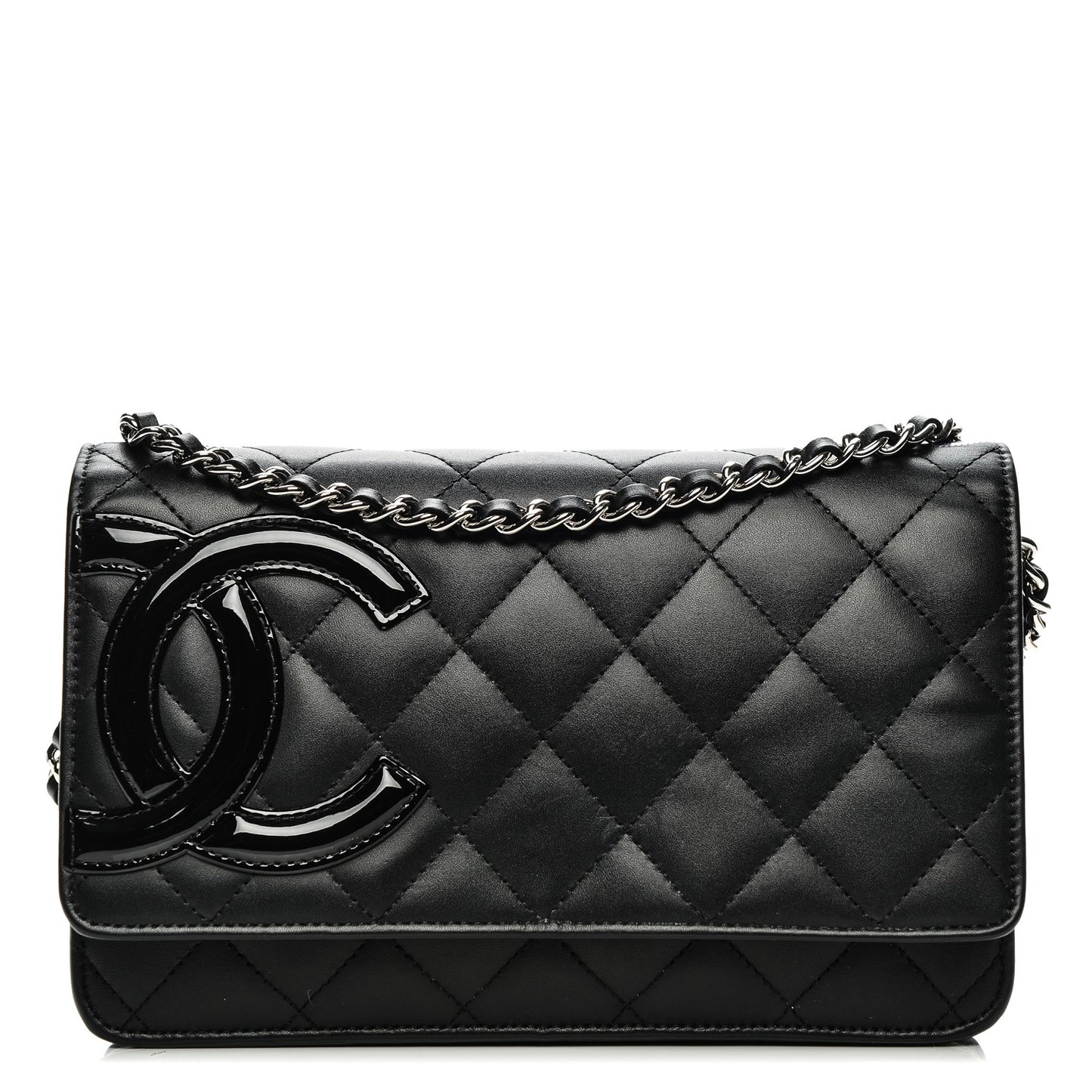 Calfskin Quilted Cambon Wallet On Chain WOC Black