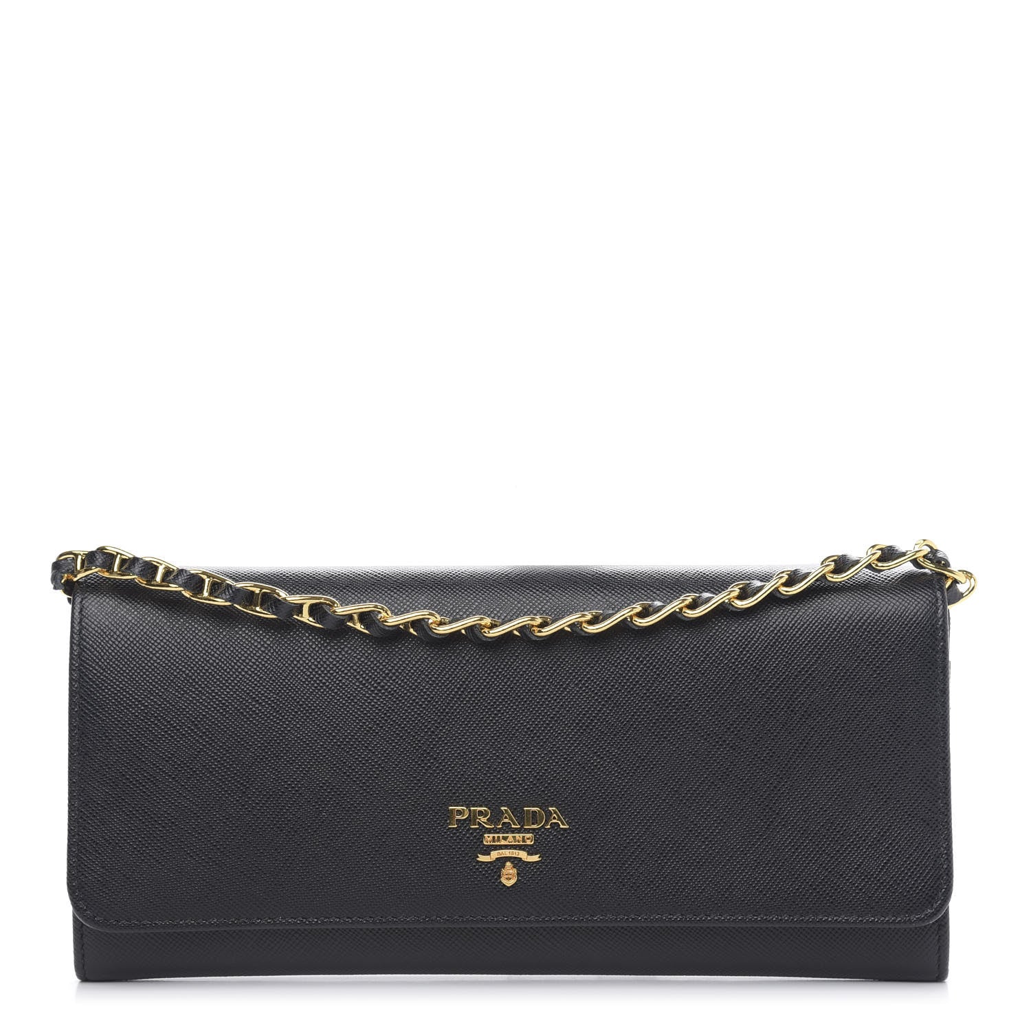 Prada Saffiano Metal Oro Chain Wallet Black 1 of 8