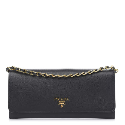 Prada Saffiano Metal Oro Chain Wallet Black 1 of 8