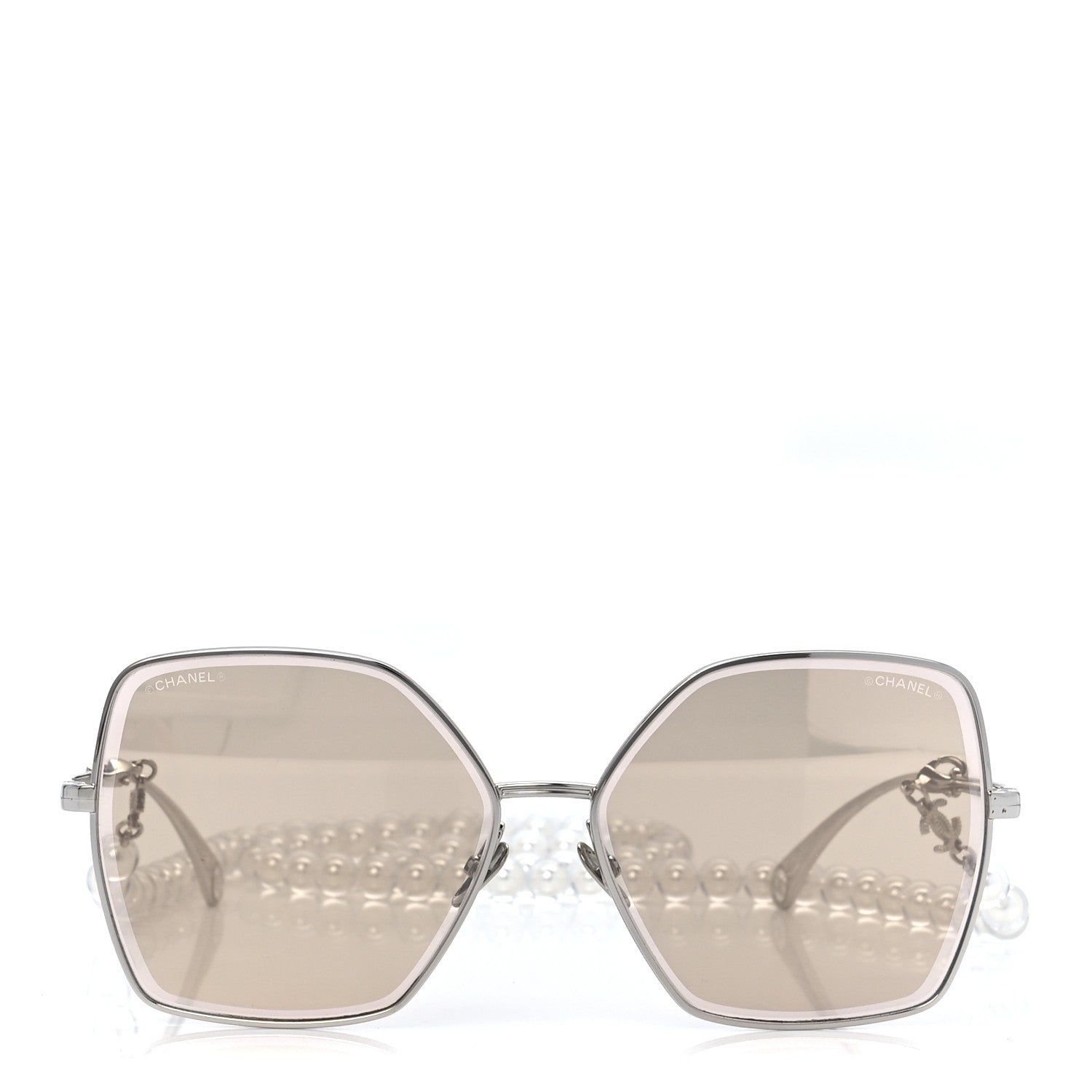 Chanel Metal Butterfly Removable Pearl Chain Sunglasses 4262 Silver Brown 2 of 10