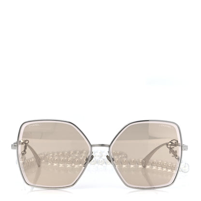 Chanel Metal Butterfly Removable Pearl Chain Sunglasses 4262 Silver Brown 2 of 10