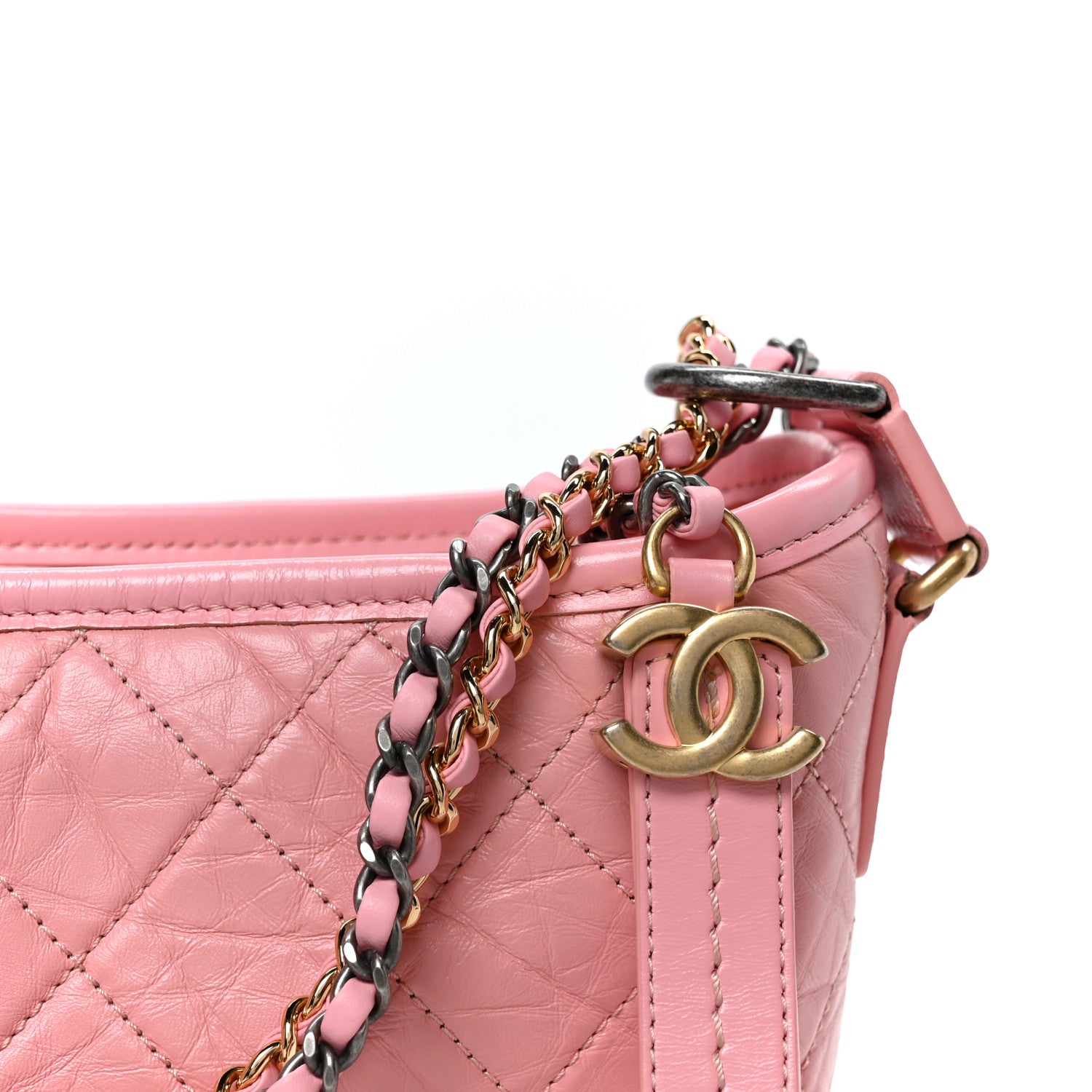 Chanel Aged Calfskin Quilted Small Gabrielle Hobo Pink 7 of 10