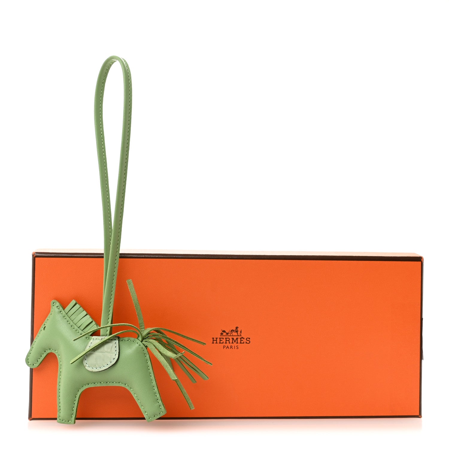Hermes Milo Lambskin Matte Alligator Touch Grigri Rodeo Horse Bag Charm PM Vert Criquet Vert D'eau 5 of 5
