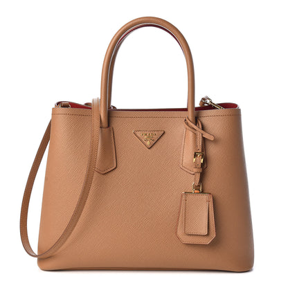 Prada Saffiano Cuir Medium Double Bag Caramel Fuoco 1 of 8