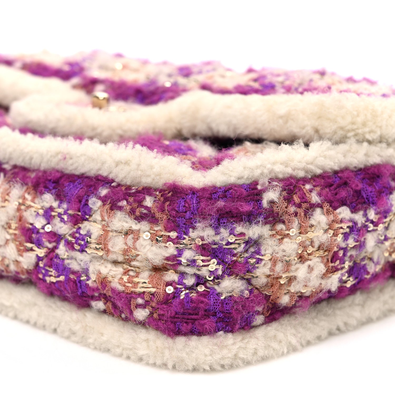 Chanel Tweed Shearling Large Flap Bag Purple Beige 10 of 10