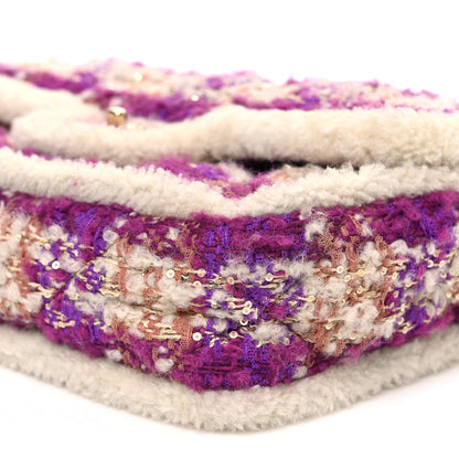 Chanel Tweed Shearling Large Flap Bag Purple Beige 10 of 10