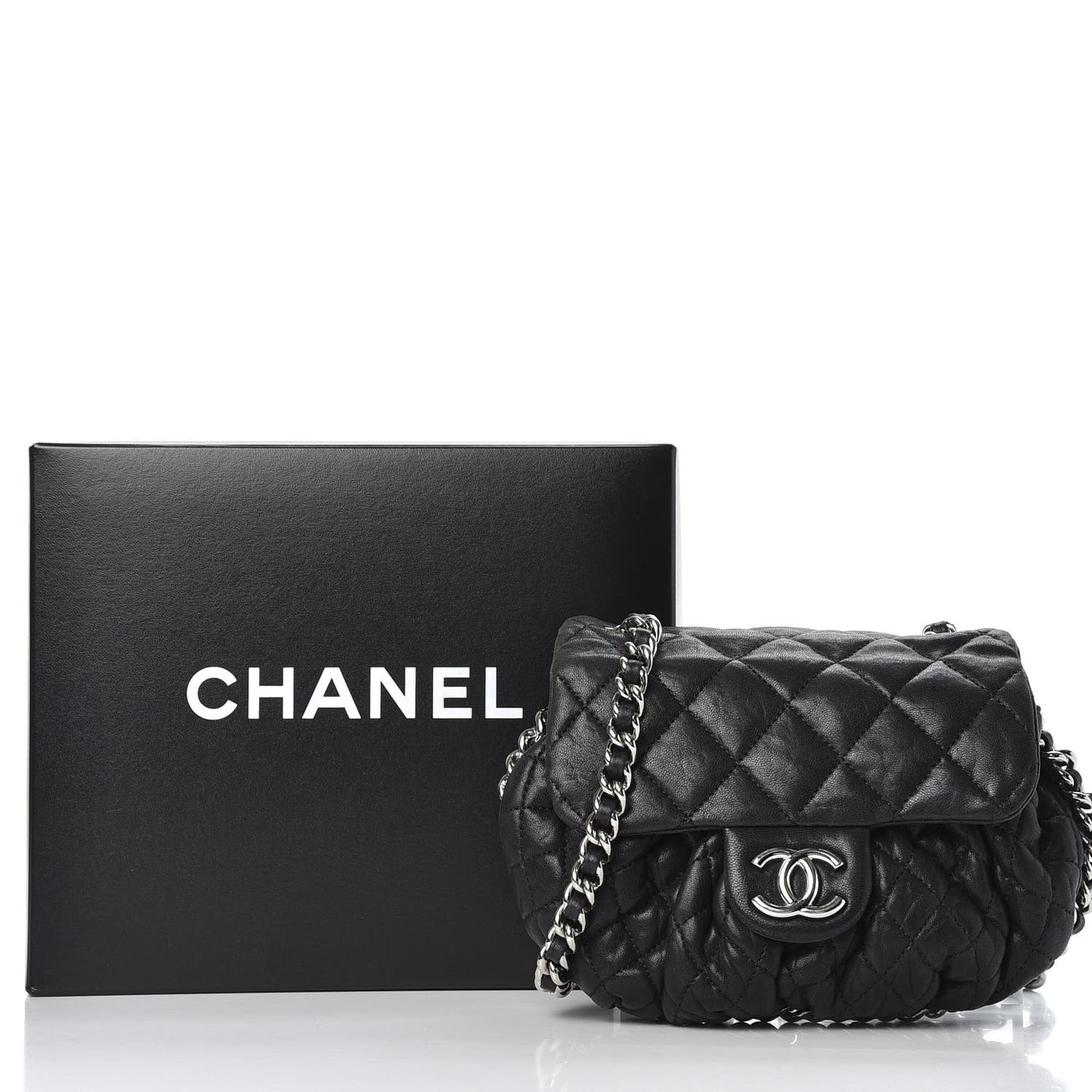 Washed Lambskin Quilted Mini Chain Around Flap Black