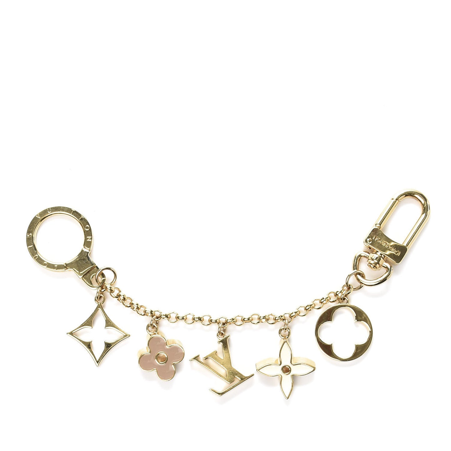 Brass Enamel Fleur De Monogram Bag Charm Chain Gold