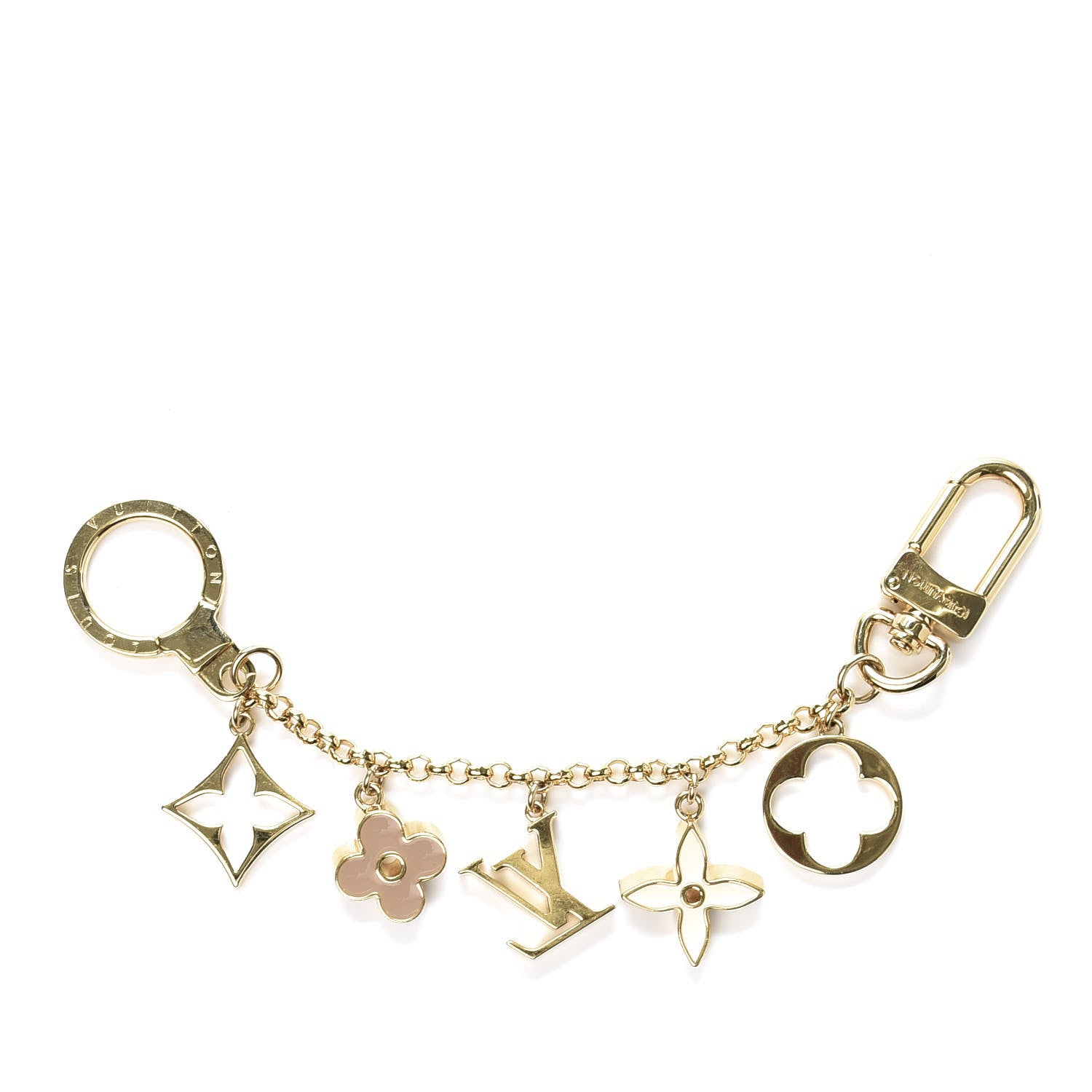 Louis Vuitton Brass Enamel Fleur De Monogram Bag Charm Chain Gold 3 of 7