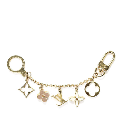 Louis Vuitton Brass Enamel Fleur De Monogram Bag Charm Chain Gold 3 of 7