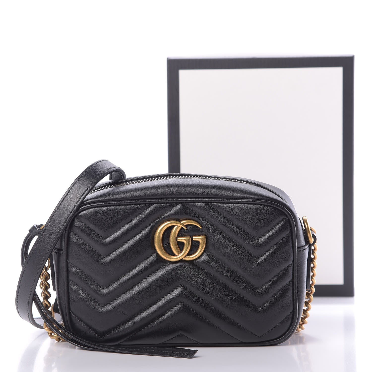 Gucci Calfskin Matelasse Mini GG Marmont Chain Shoulder Bag Black 11 of 11