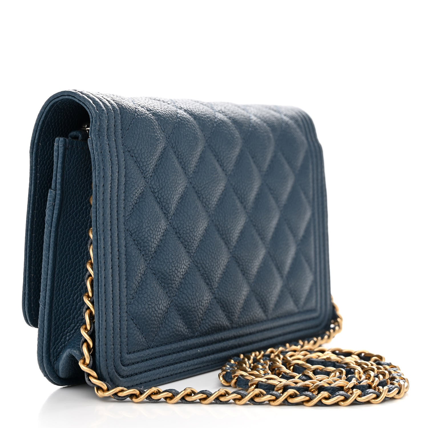Chanel Caviar Quilted Boy Wallet On Chain WOC Dark Blue 3 of 11