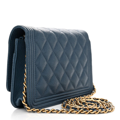 Chanel Caviar Quilted Boy Wallet On Chain WOC Dark Blue 3 of 11