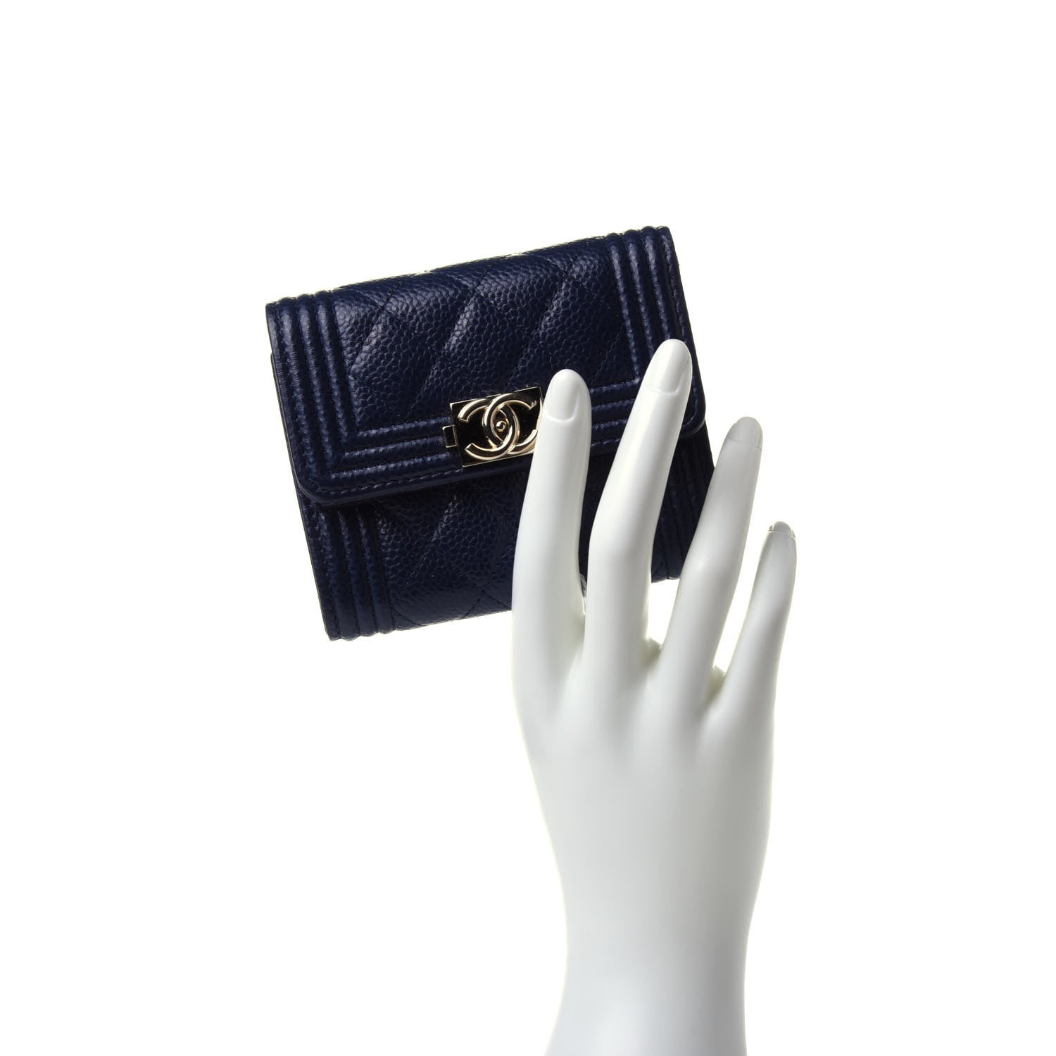 Chanel Caviar Quilted Compact Boy Wallet Blue 2 of 12