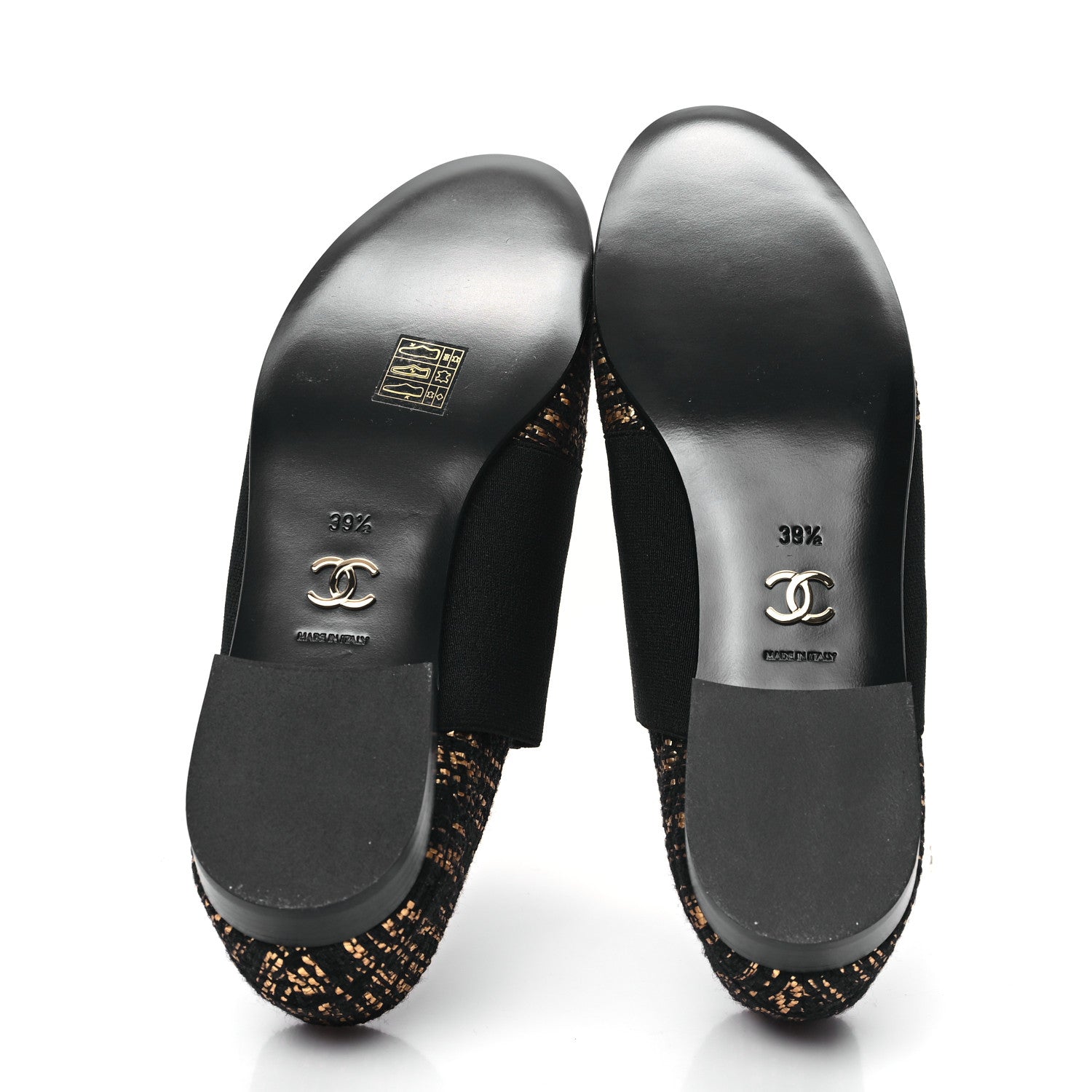 Chanel Tweed Patent CC Womens Lace Up Oxfords 39.5 Black Gold 5 of 8