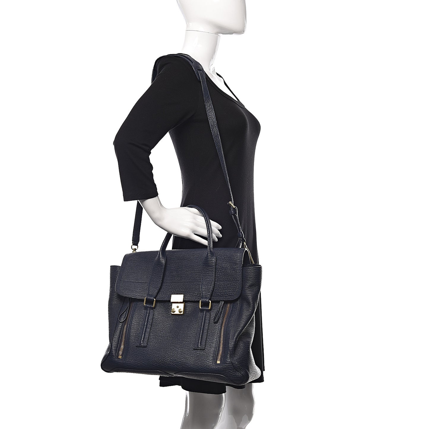 3.1 Textured Calfskin Large Pashli Satchel Ink
